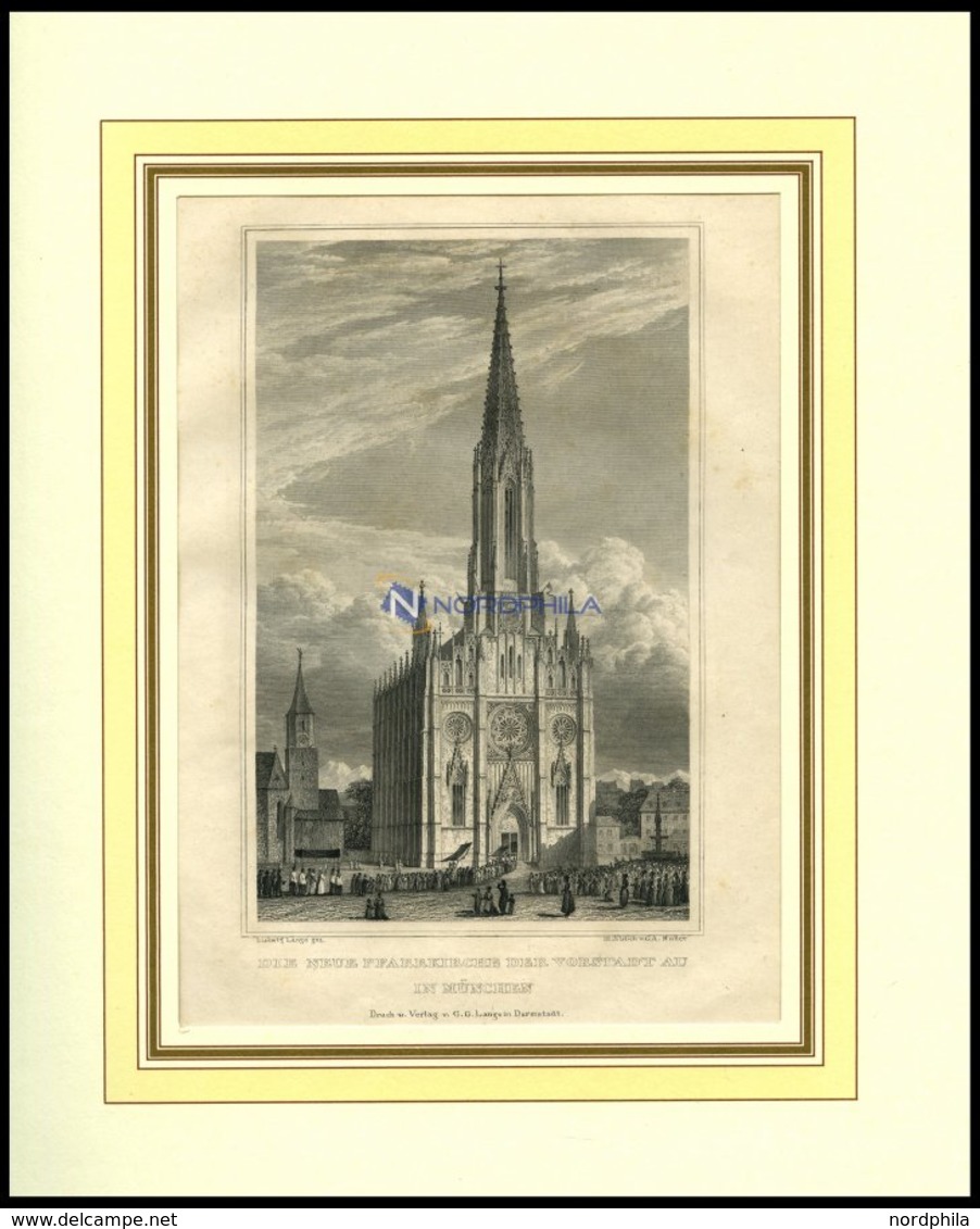 MÜNCHEN: Die Neue Pfarrkirche Der Vorstadt, Stahlstich Von Lange/Müller, 1840 - Lithographien