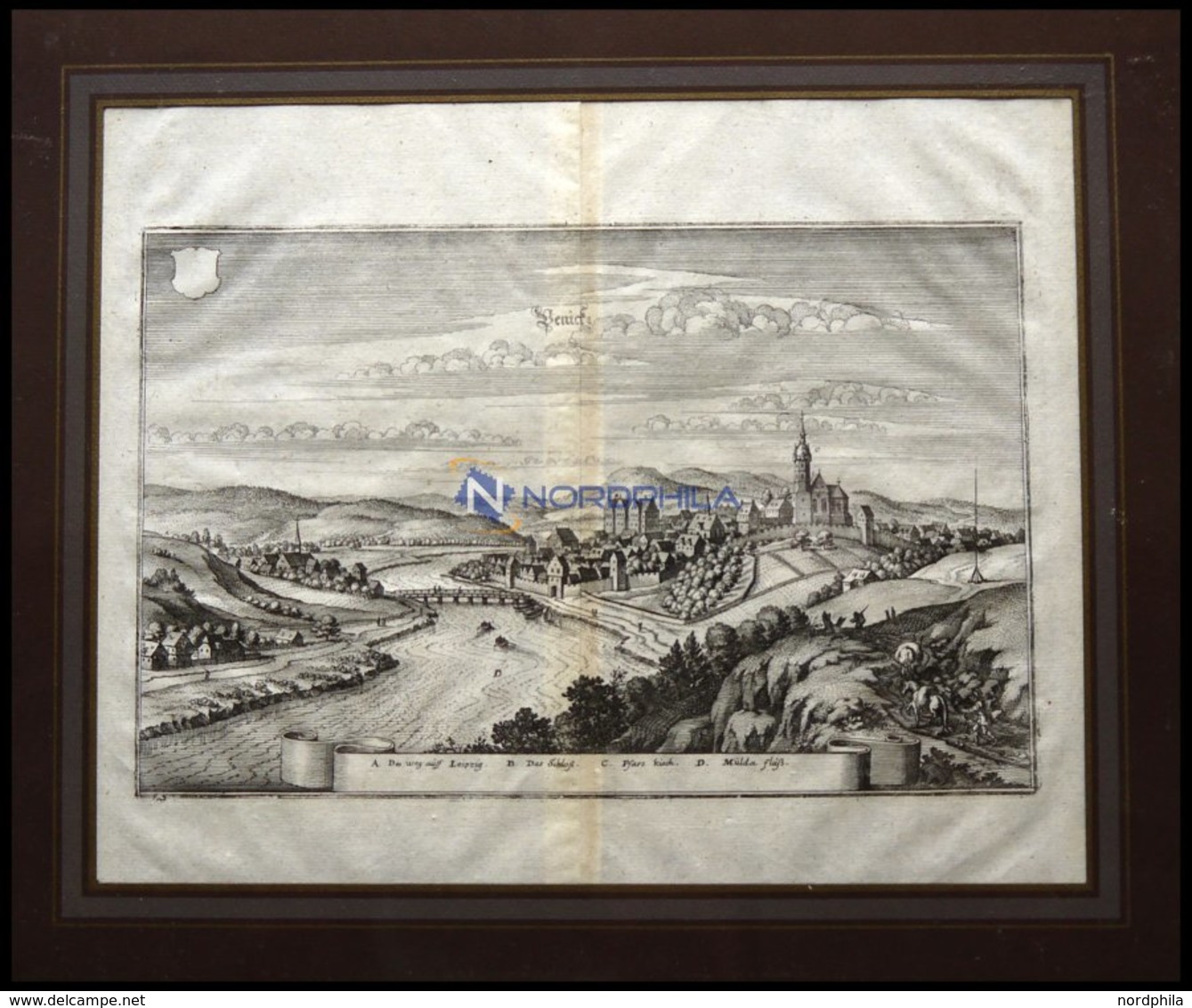 PENIG, Gesamtansicht, Kupferstich Von Merian Um 1645 - Litografía