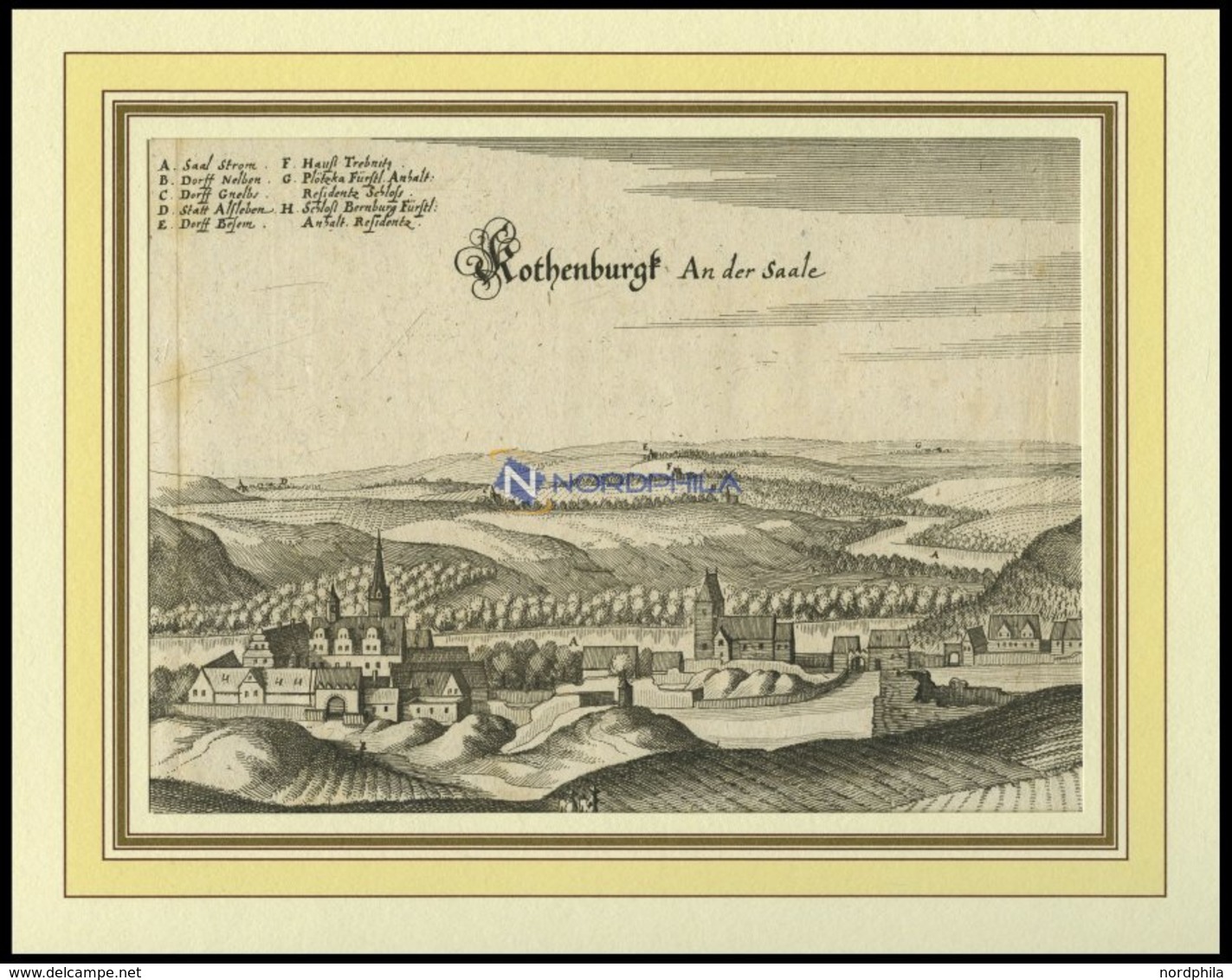 ROTHENBURG Auf D. SAALE, Gesamtansicht, Kupferstich Von Merian Um 1645 - Lithographies