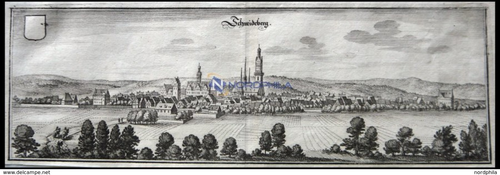 SCHMIEDEBERG, Gesamtansicht, Kupferstich Von Merian Um 1645 - Lithographies