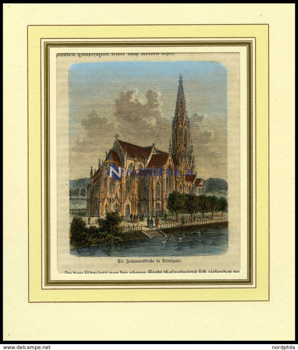 STUTTGART: Die Johanneskirche, Kolorierter Holzstich Um 1880 - Lithographien