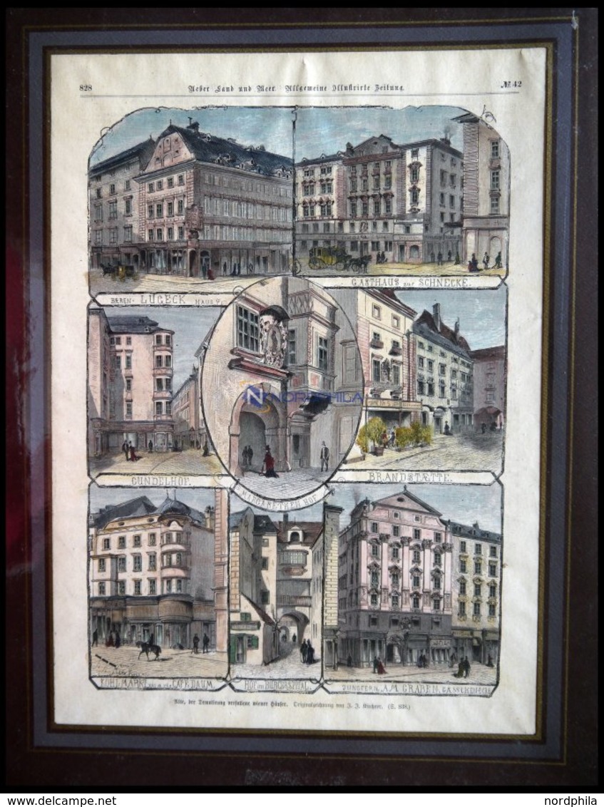 WIEN: Alte Häuser, 8 Ansichten Auf Einem Blatt, Kolorierter Holzstich Von Kirchner Um 1880 - Lithographies