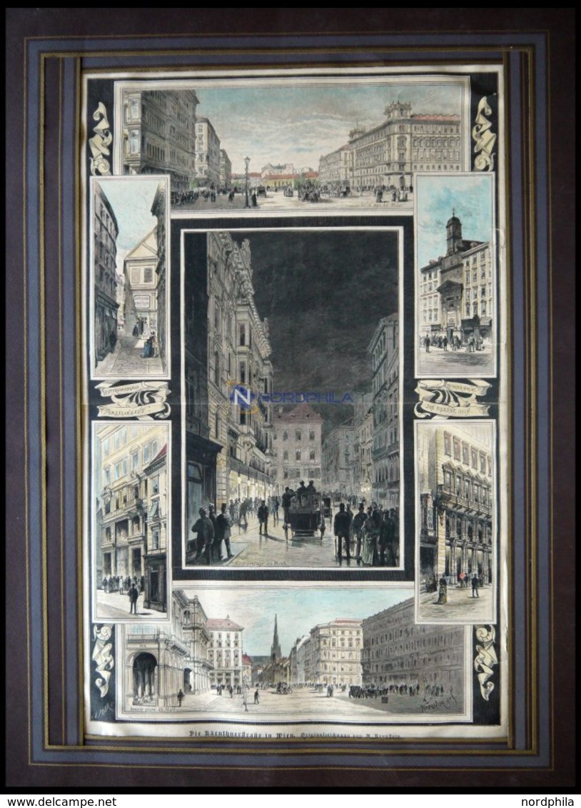 WIEN: Die Kärthnerstraße, 7 Ansichten Auf Einem Blatt, Kolorierter Holzstich Von Kronstein Von 1888 - Litografía