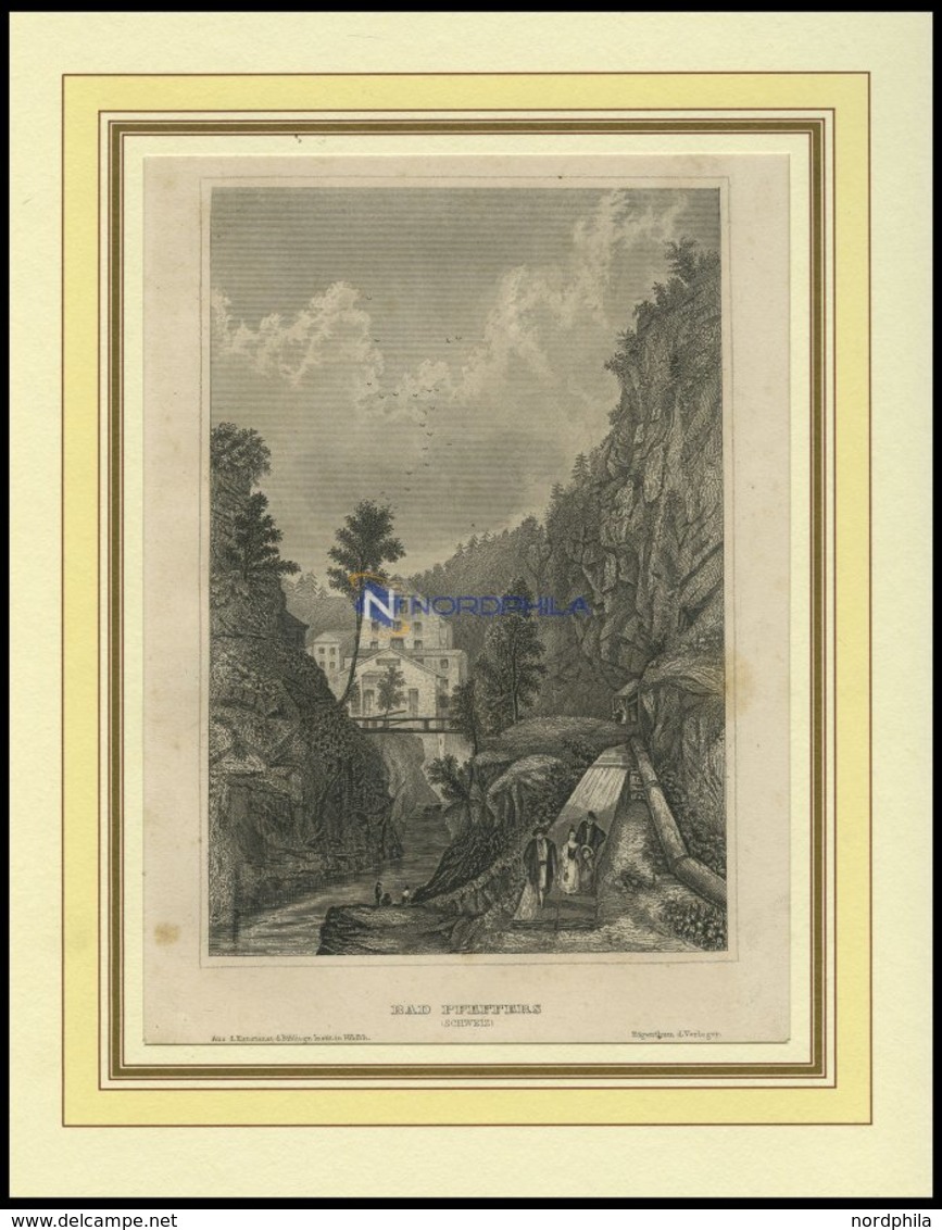 BAD PFÄFFERS//ST. GALLEN, Teilansicht, Stahlstich Von B.I. Um 1840 - Lithographies