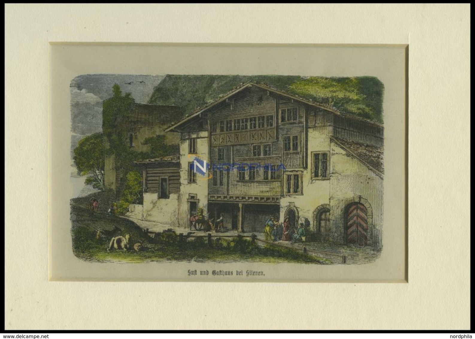 Bei SILENEN: Sust Und Gasthaus, Kolorierter Holzstich Um 1880 - Lithographien