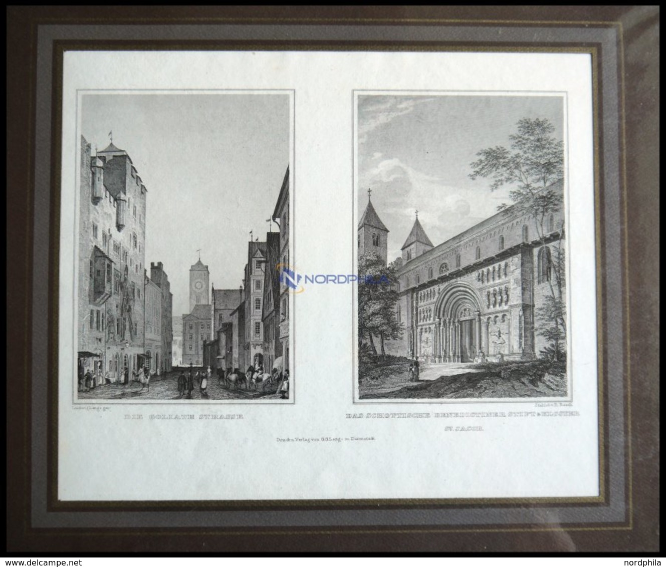 ST. JACOB Bei REGENSBURG: Die Gollath Straße Und Das Schottische Benedictiner Kloster(Schottentor), 2 Ansichten Auf Eine - Lithographien