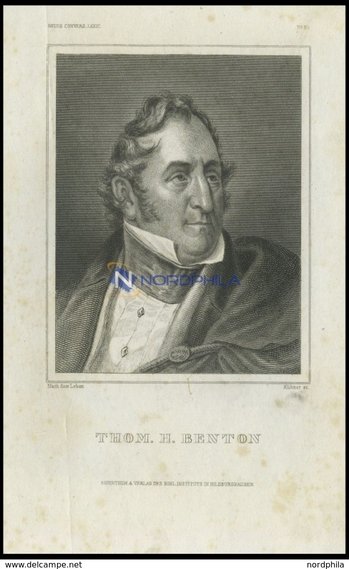 Thom. H. Benton, US-Senator, Stahlstich Von B.I. Um 1840 - Litografía