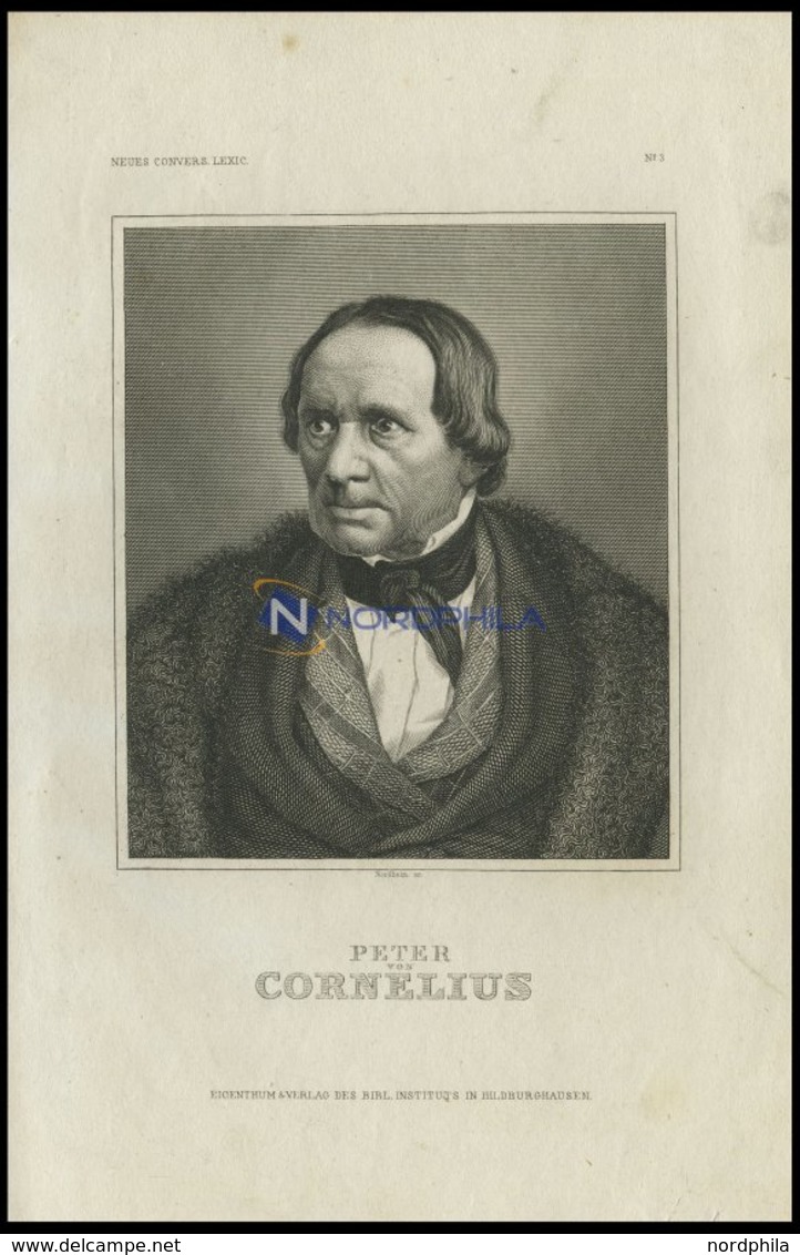 Peter Von Cornelius, Deutscher Maler, Stahlstich Von B.I. Um 1840 - Litografía