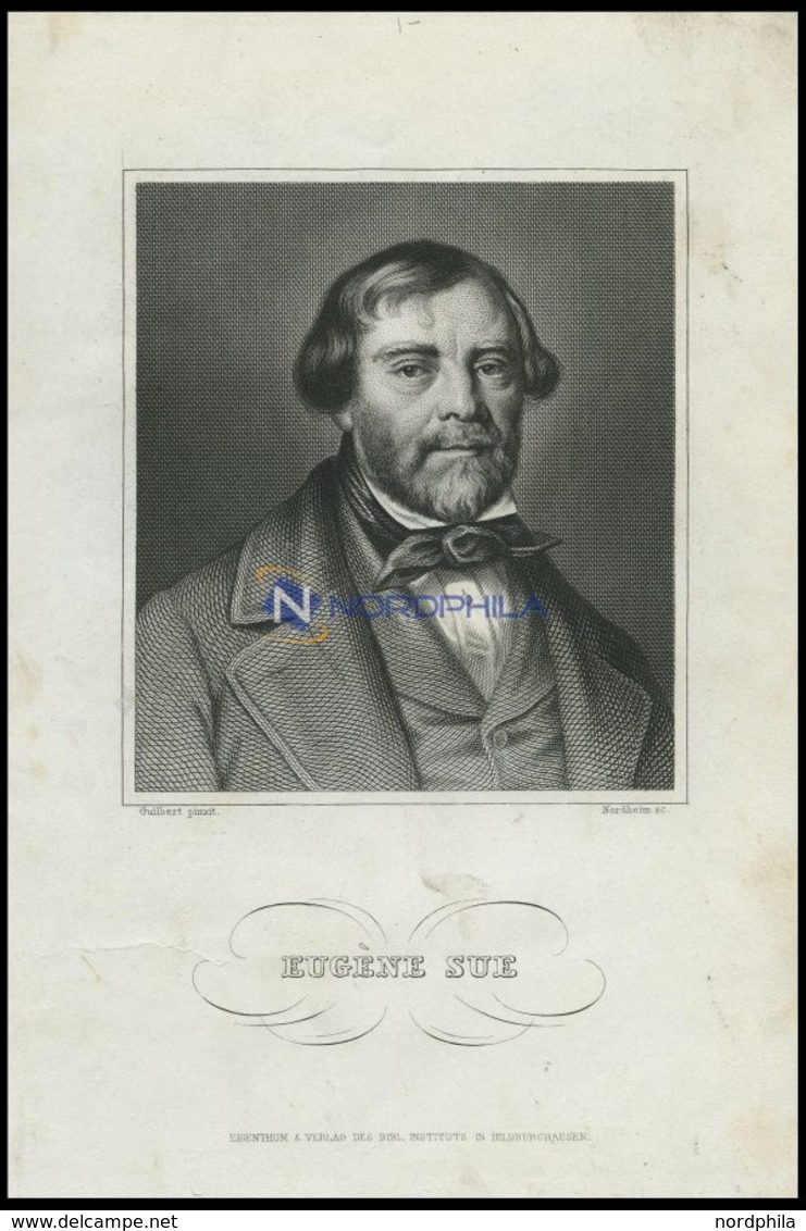 Eugne Sue, Französischer Schriftsteller, Stahlstich Von B.I. Um 1840 - Lithographien