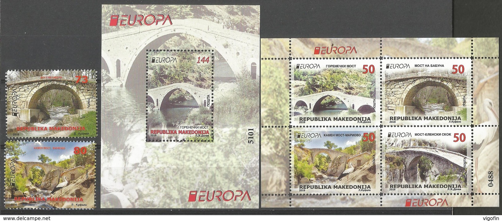 MK 2018-837-43 BRIDGES EUROPA CEPT, NORD MACEDONIA, 1 X 2v + S/S+BLATT, MNH - Macédoine Du Nord