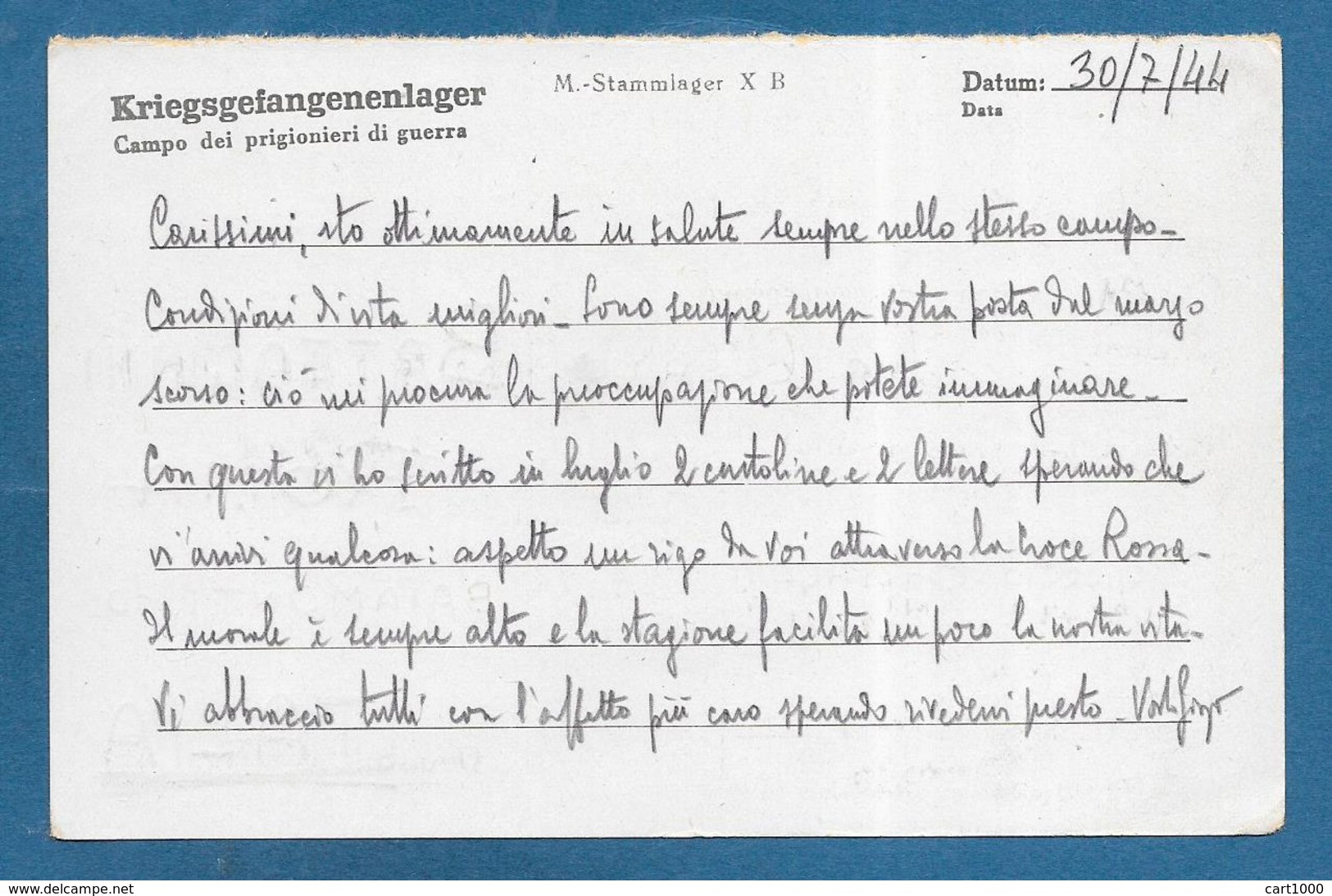 CARD 1944 PRIGIONIERI DI GUERRA KRIEGSGEFANGENENPOST LAGER X B PASSED P.W. 78 FELDPOST PRISONNER OF WAR - Documenti