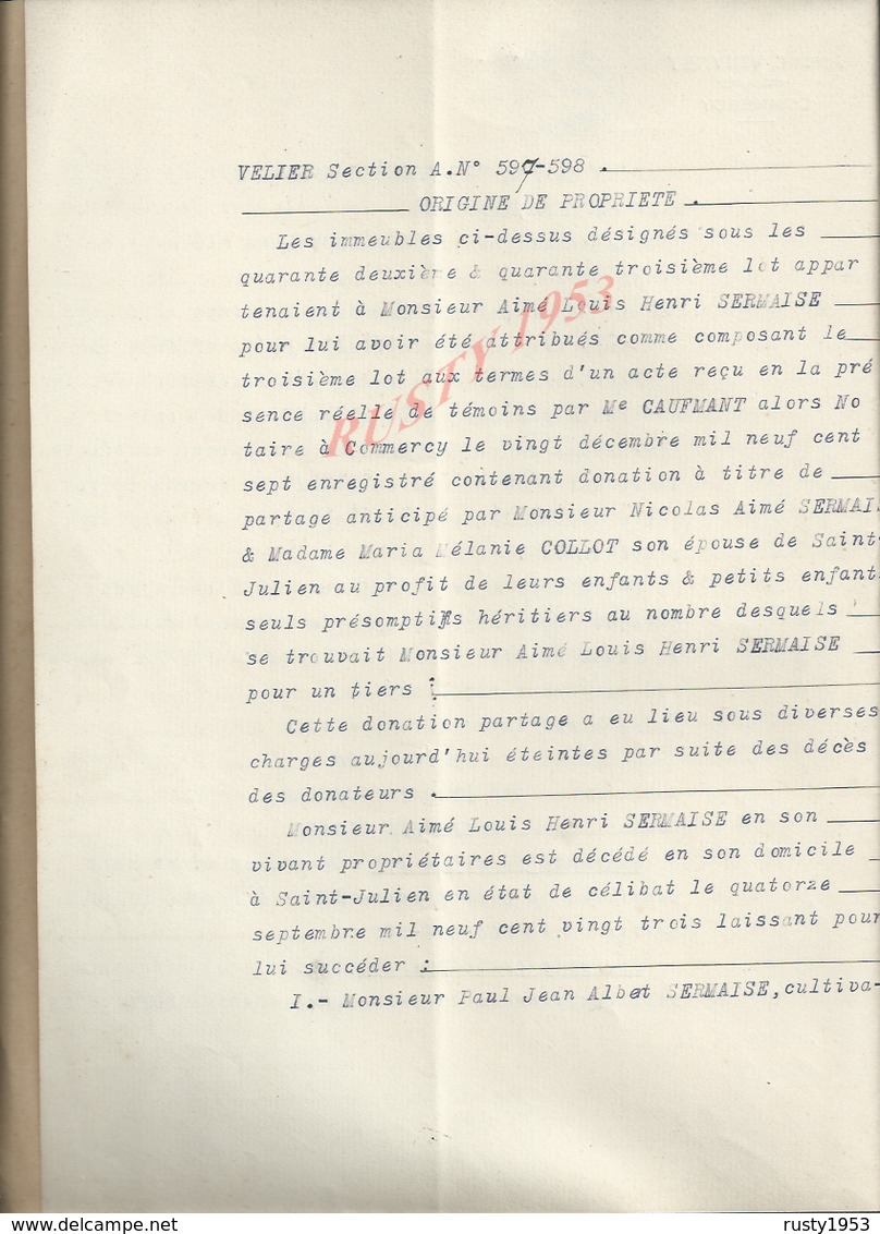 COMMERCY SAINT JULIEN 1927 ACTE VENTE DE TERRES SERMAISE À GAUDRON 8 PAGES : - Manuscripts