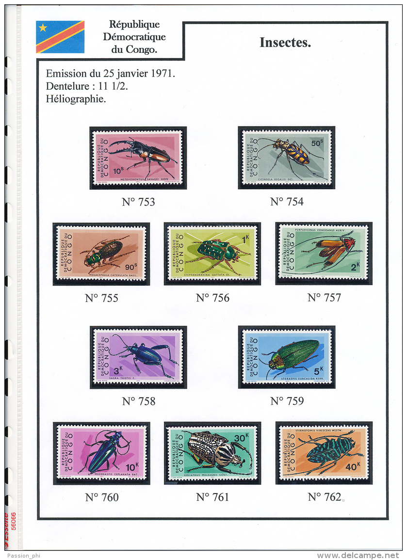 CONGO KINSHASA 1971 ISSUE BEETLES  COB 753/62 MNH - Neufs