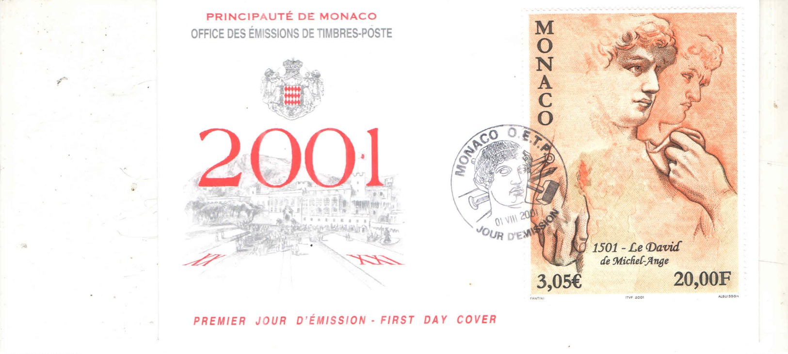 Monaco FDC 2001 David Di Michelangelo    Scott.2215+See Scan On Album 2 - FDC