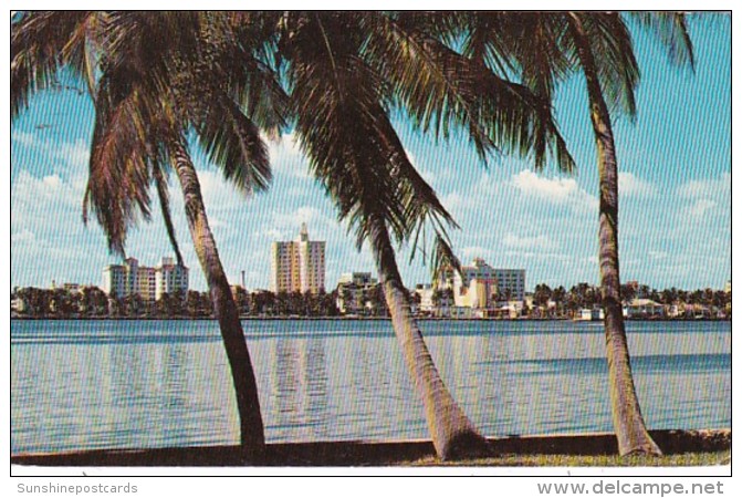 Florida West Palm Beach Skyline View Across Lake Worth 1958 - West Palm Beach