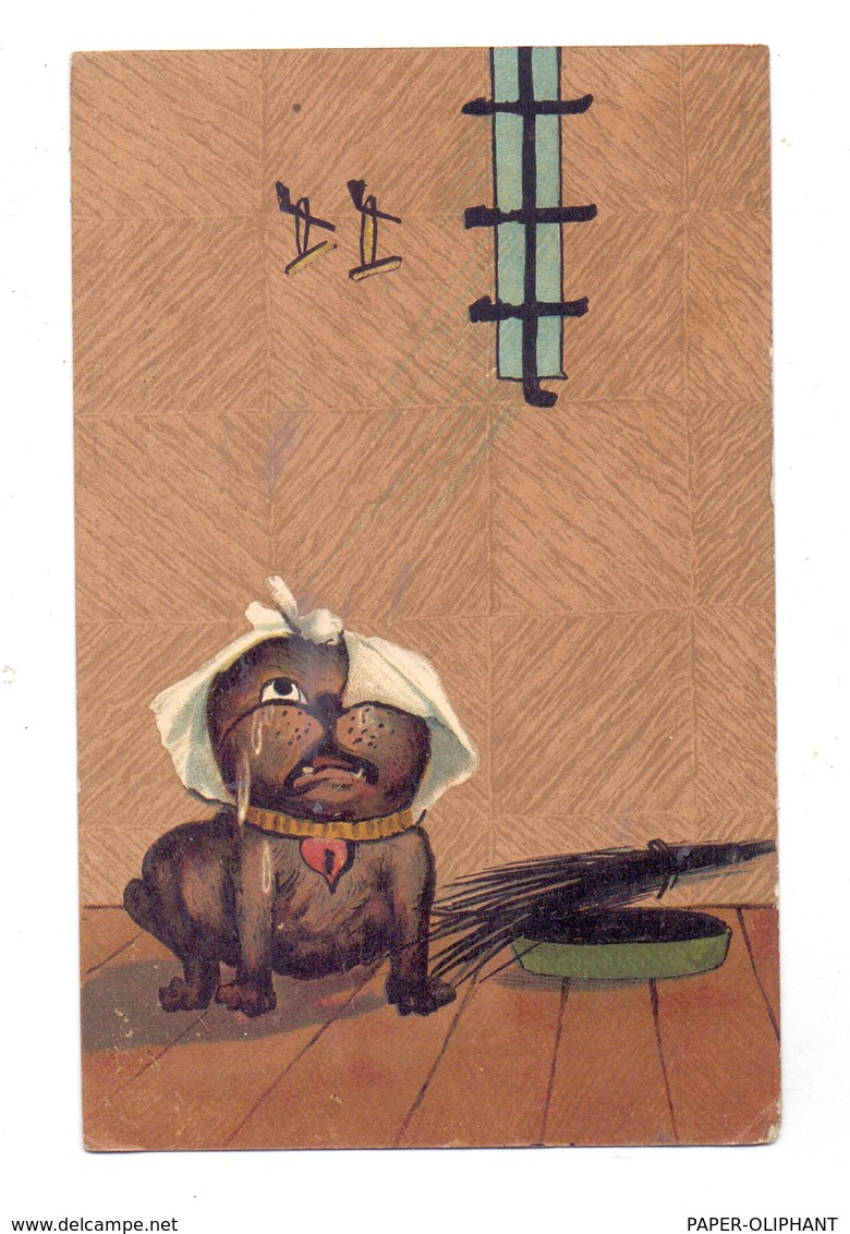 TIERE - HUNDE, Weinender Hund, Künstler-Karte 1907, Stengel Verlag - Hunde