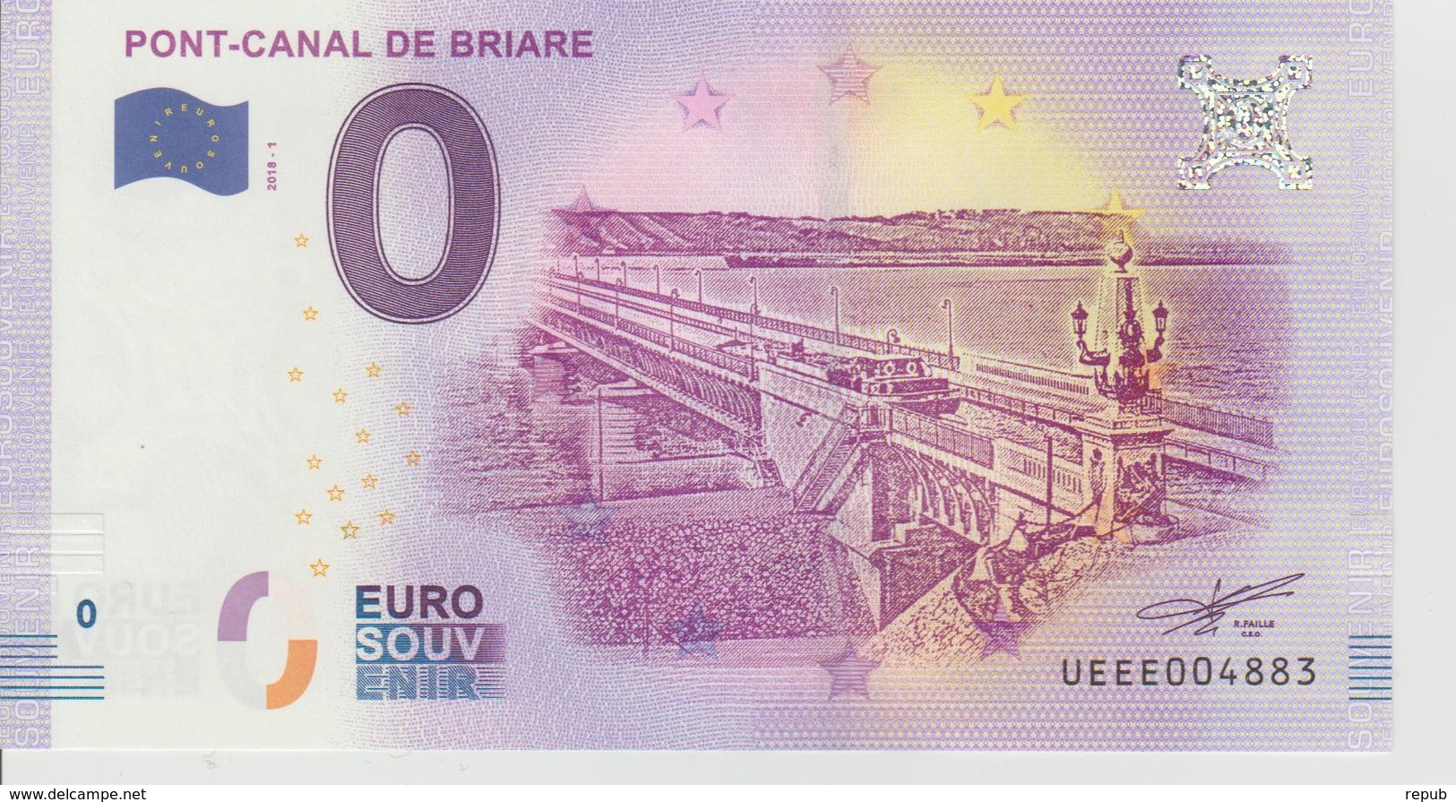 Billet Touristique 0 Euro Souvenir France 45 Pont-Canal De Briare 2018-1 N°UEEE004883 - Essais Privés / Non-officiels