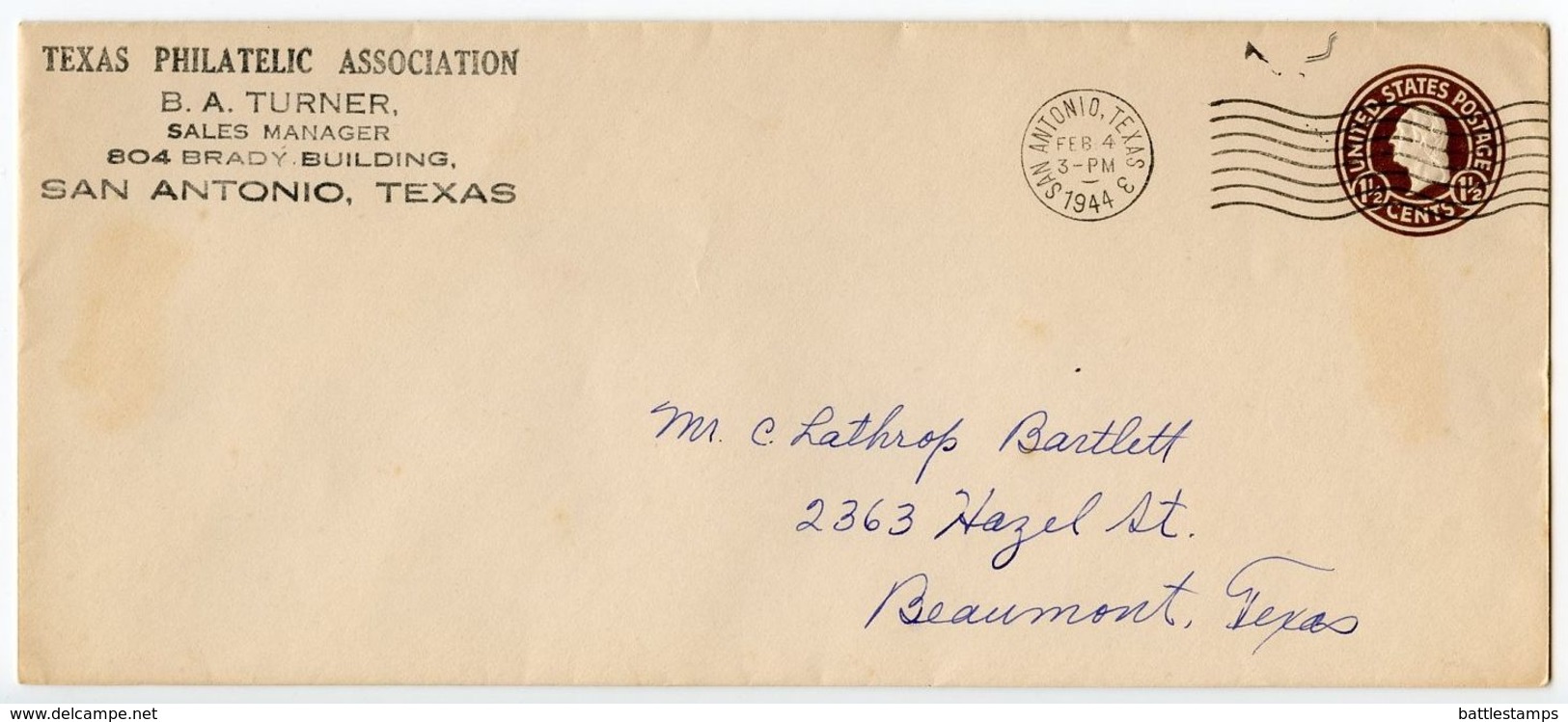 United States 1944 Scott U481 Postal Envelope San Antonio To Beaumont, Texas - 1941-60