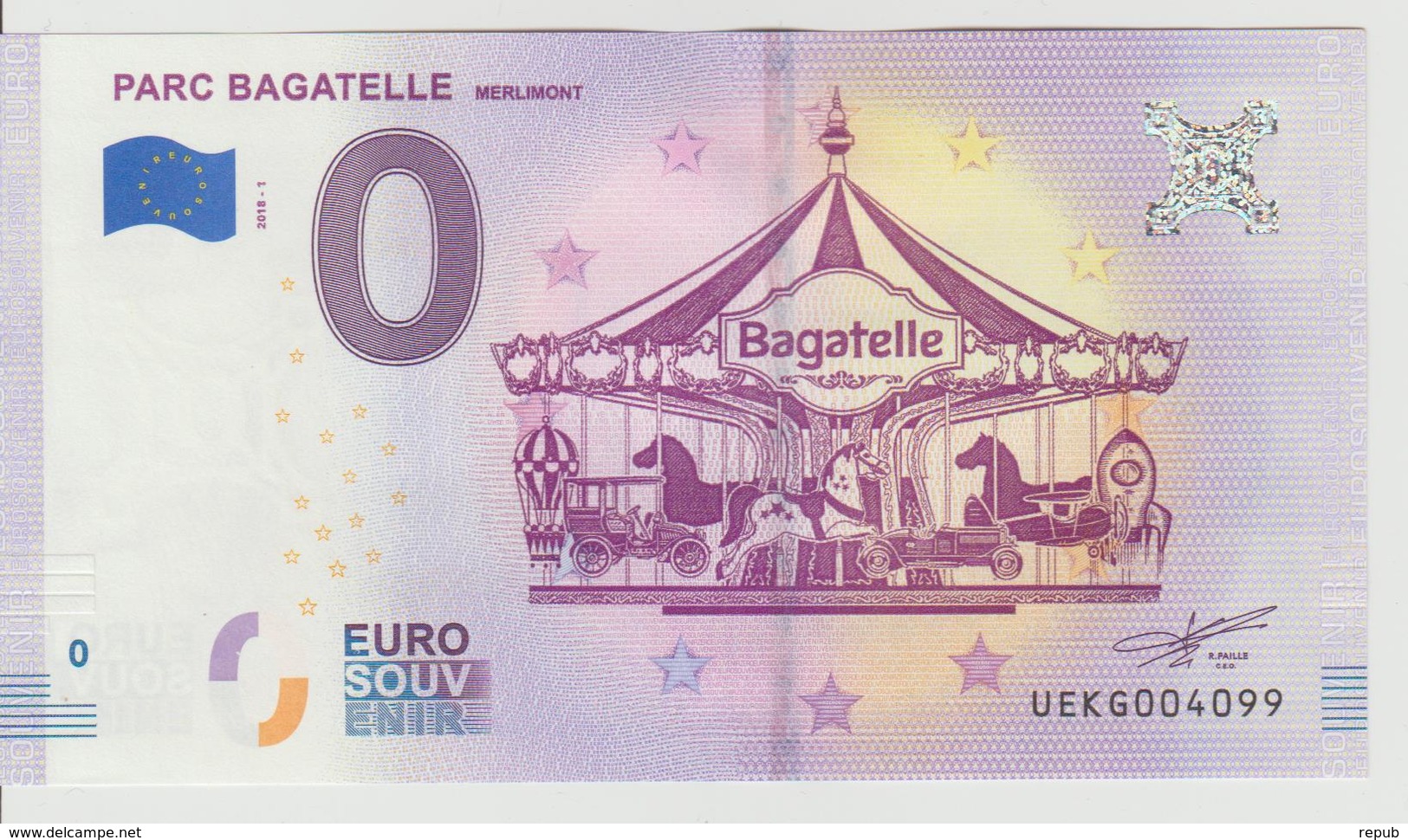 Billet Touristique 0 Euro Souvenir France 62 Parc Bagatelle - Merlimont 2018-1 N°UEKG004099 - Essais Privés / Non-officiels