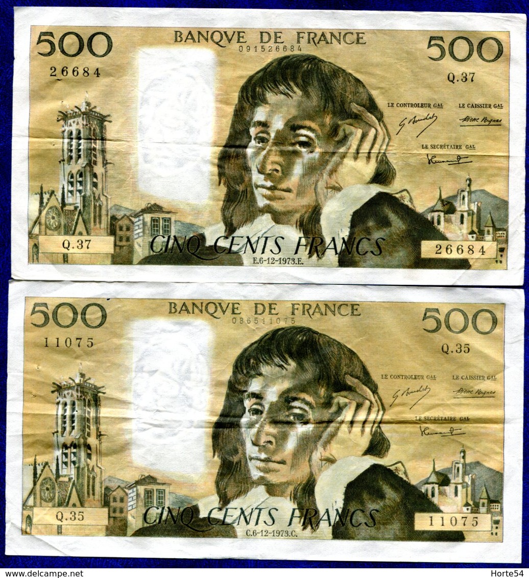 LOT 2 BILLETS 500FR PASCAL - 500 F 1968-1993 ''Pascal''