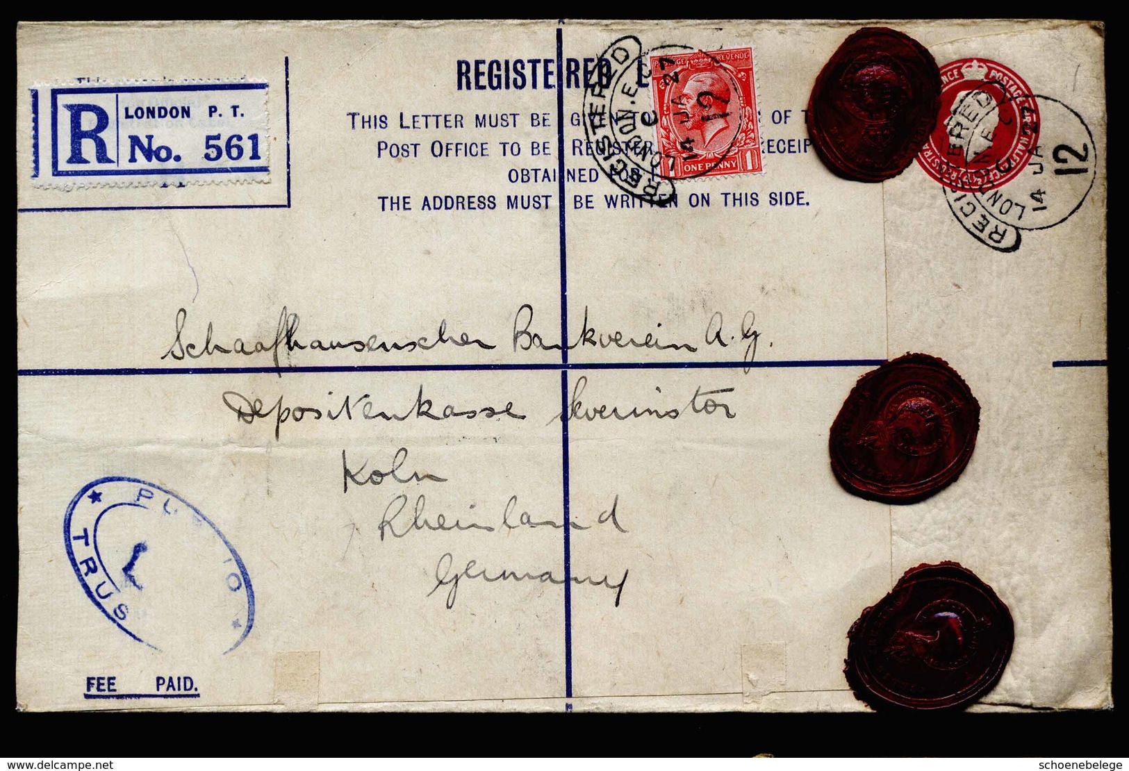 A5579) UK Grossbritannien R-Brief Mit Zusfr. London 14.01.27 N. Koeln / Germany - Briefe U. Dokumente
