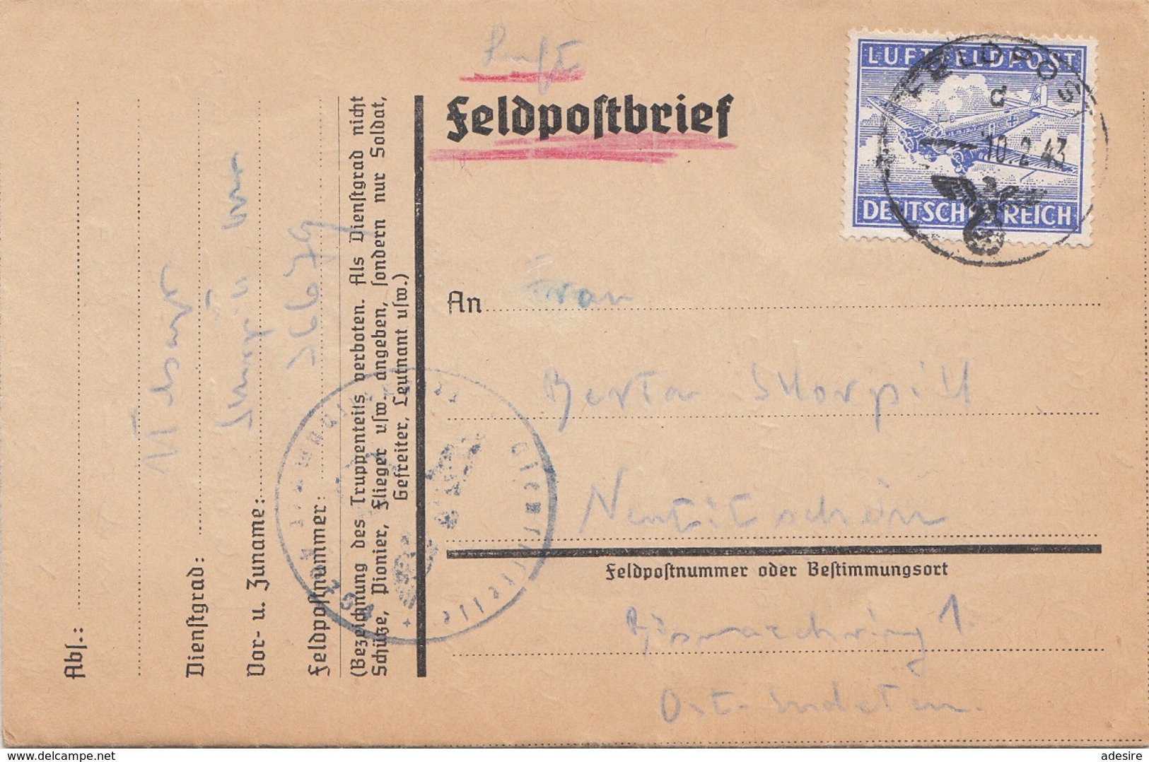 FELDPOSTBRIEF 1943 Gel.v. FP.Nr. ?6679 > Ost-Sudeten, Faltbrief Mit Handgeschriebenen Inhalt - Briefe U. Dokumente
