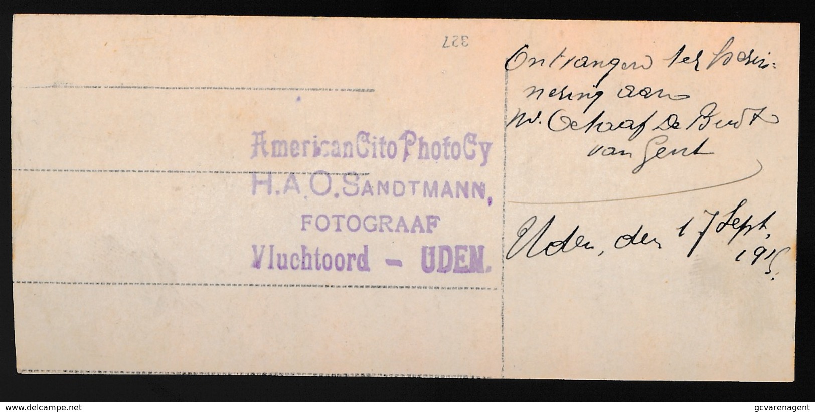 UDEN - VLUCHTOORD - FOTOKAARTJE 10 X 4.5 CM   -  UDEN  17 SEPT  1915 - 2 SCANS - Uden