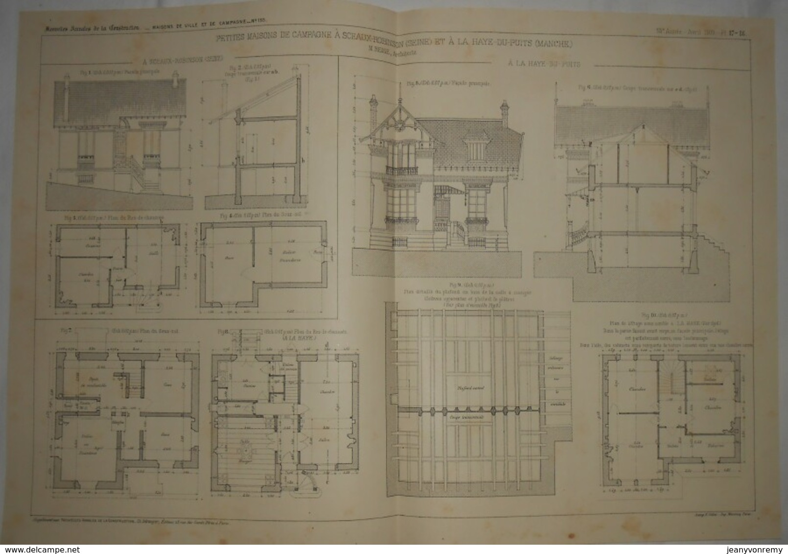 Plan De Petites Maisons De Campagne à Sceaux Robinson Et à La Haye Du Puits . M. Reiche, Architecte. 1909 - Opere Pubbliche