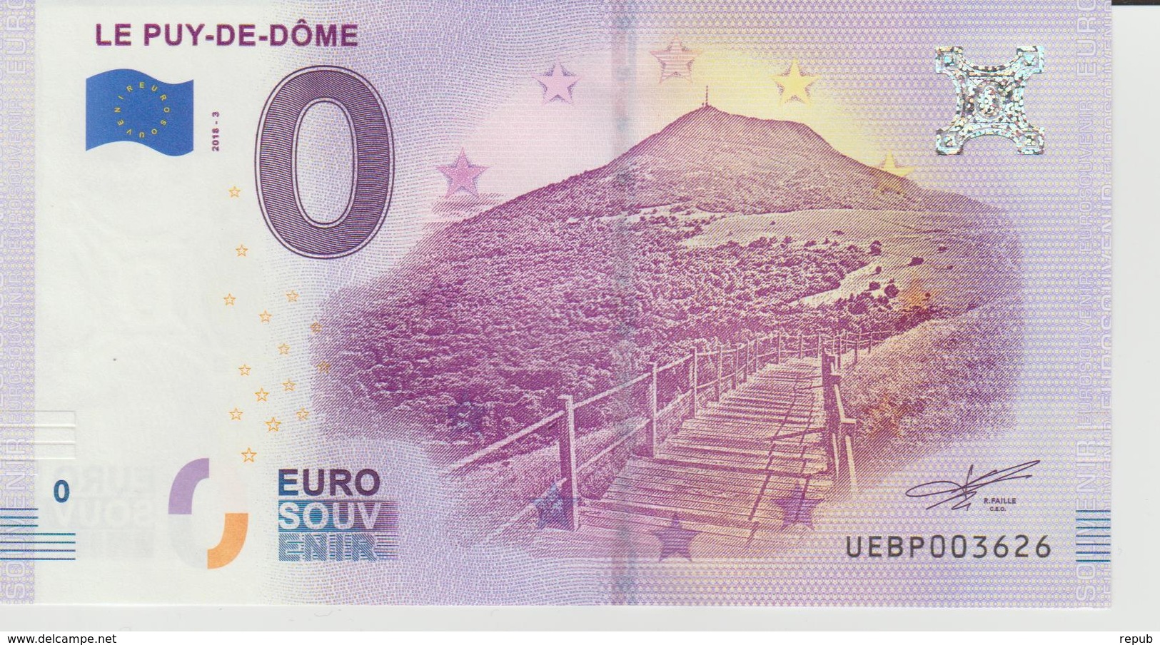 Billet Touristique 0 Euro Souvenir France 63 Le Puy-De-Dôme 2018-3 N°UEBP003626 - Essais Privés / Non-officiels