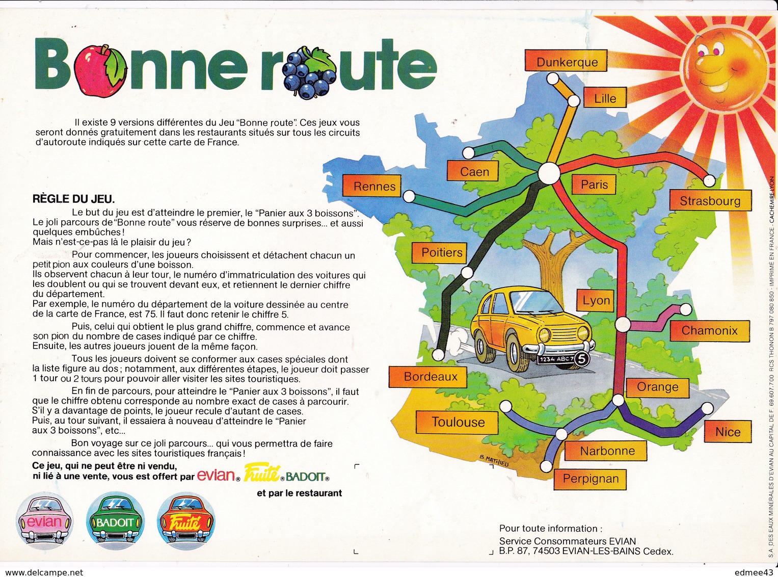 L'une Des 9 Versions Du Jeu Publicitaire Bonne Route ! édité Par La Société Evian, Années1980 - Autres & Non Classés