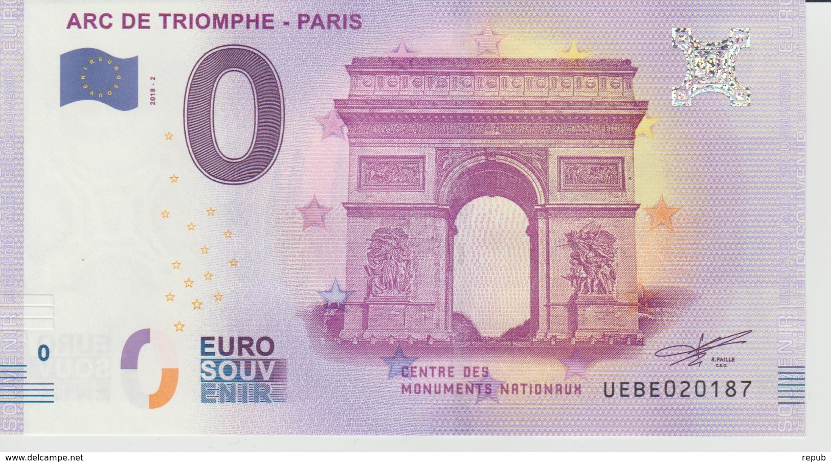 Billet Touristique 0 Euro Souvenir France 75 Arc De Triomphe - Paris 2018-2 N°UEBE020187 - Essais Privés / Non-officiels