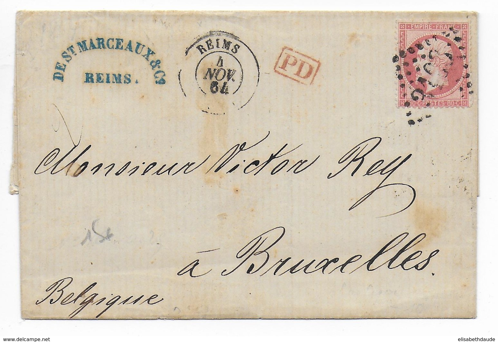 1864 - LETTRE De REIMS (MARNE) => BRUXELLES (BELGIQUE) - 1849-1876: Classic Period