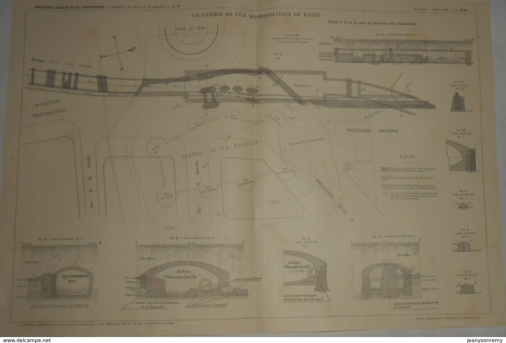 Plan Du Chemin De Fer Métropolitain De Paris. Ligne N°5. De La Gare Du Nord Au Pont D'Austerlitz. 1909 - Travaux Publics