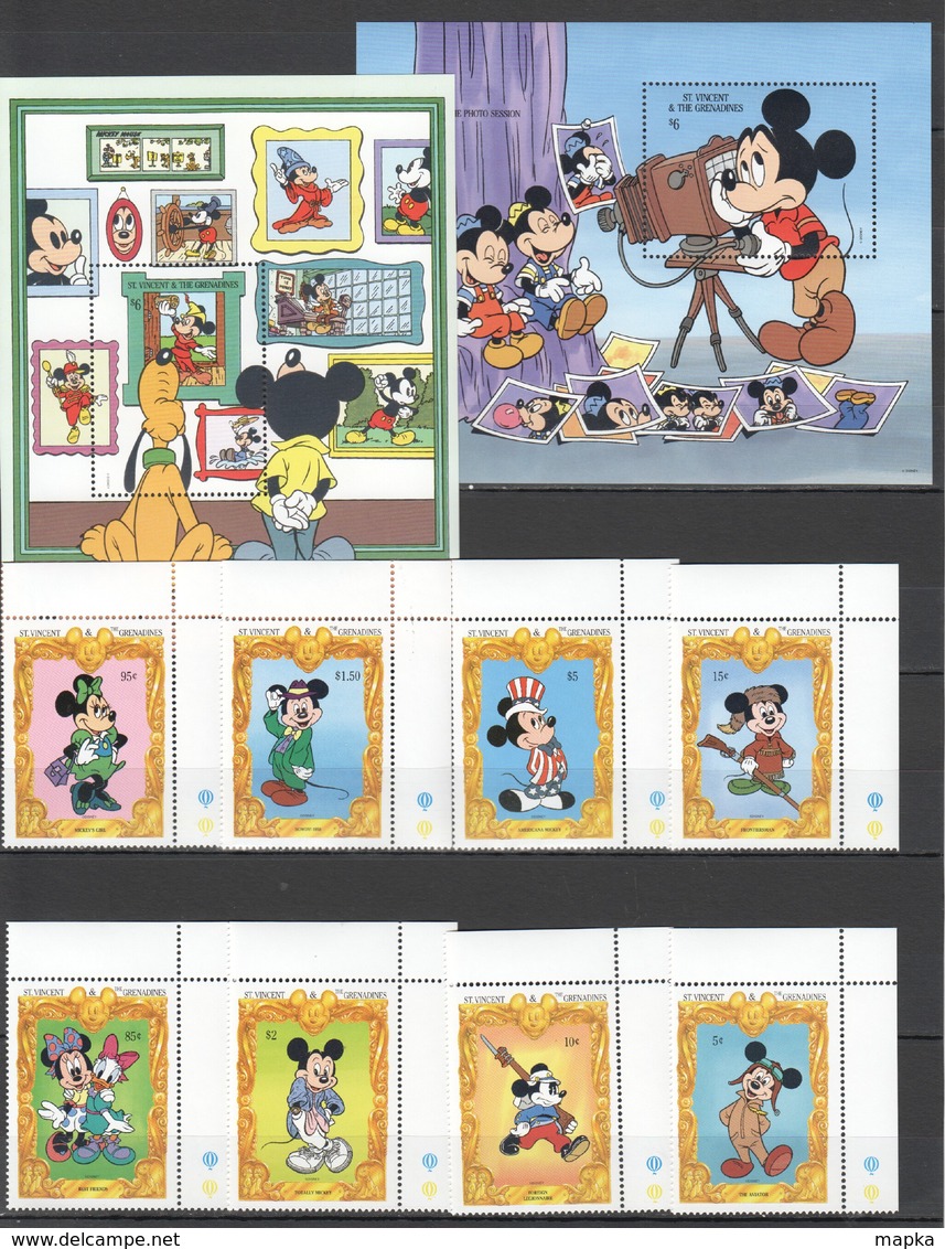 J904 ST.VINCENT CARTOONS WALT DISNEY 65 MICKEY MOUSE HISTORY !!! 2BL+1SET MNH - Disney