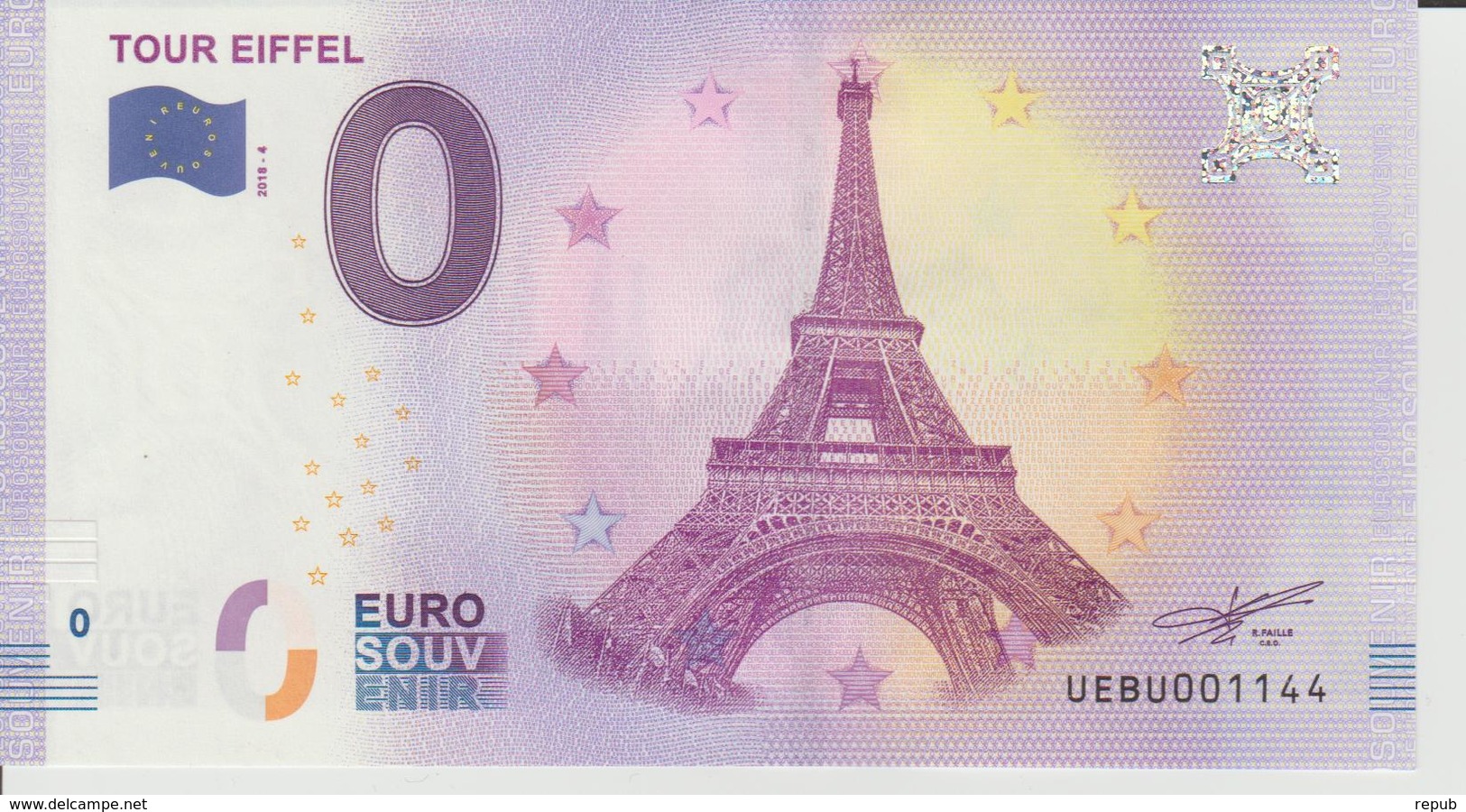 Billet Touristique 0 Euro Souvenir France 75 Tour Eiffel 2018-4 N°UEBU001144 - Essais Privés / Non-officiels
