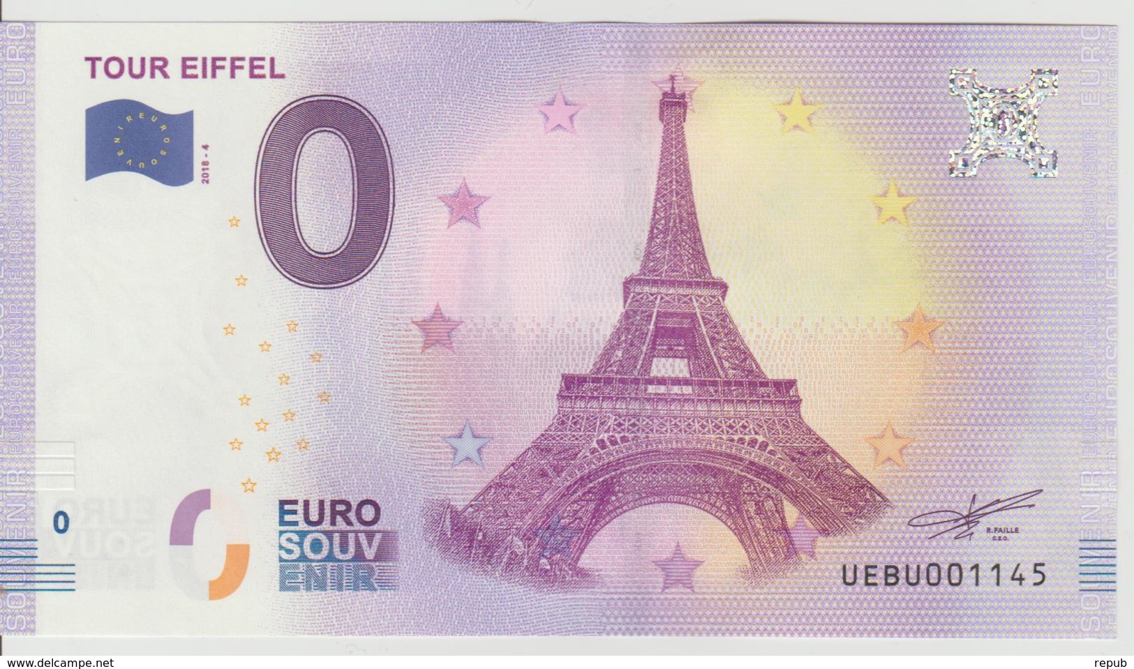 Billet Touristique 0 Euro Souvenir France 75 Tour Eiffel 2018-4 N°UEBU001145 - Essais Privés / Non-officiels