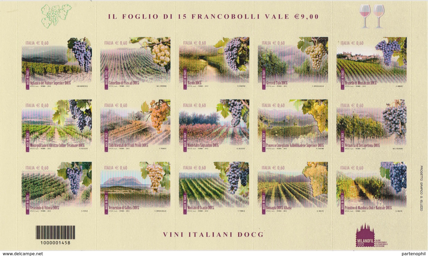 Italia 2012 - Foglietto Vini Italiani DOCG - Obst & Früchte