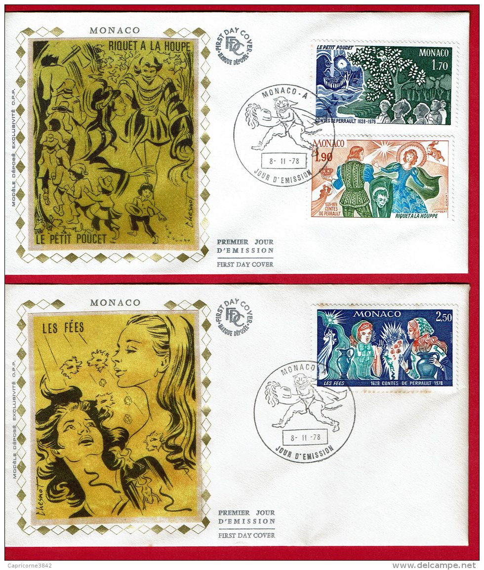 1978 - Monaco - FDC - Anniversaire De Charles Perrault - 5 Enveloppes - Tp N° 1152 à 1160 - (légères Traces Sur Tp 1160) - FDC