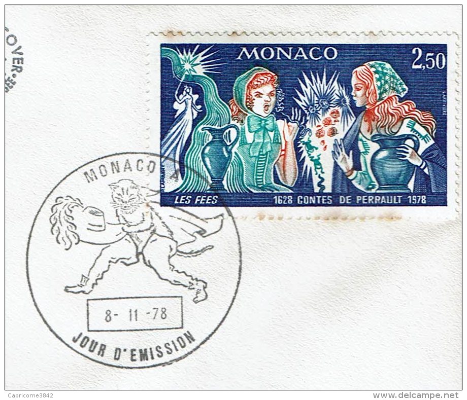 1978 - Monaco - FDC - Anniversaire De Charles Perrault - 5 Enveloppes - Tp N° 1152 à 1160 - (légères Traces Sur Tp 1160) - FDC