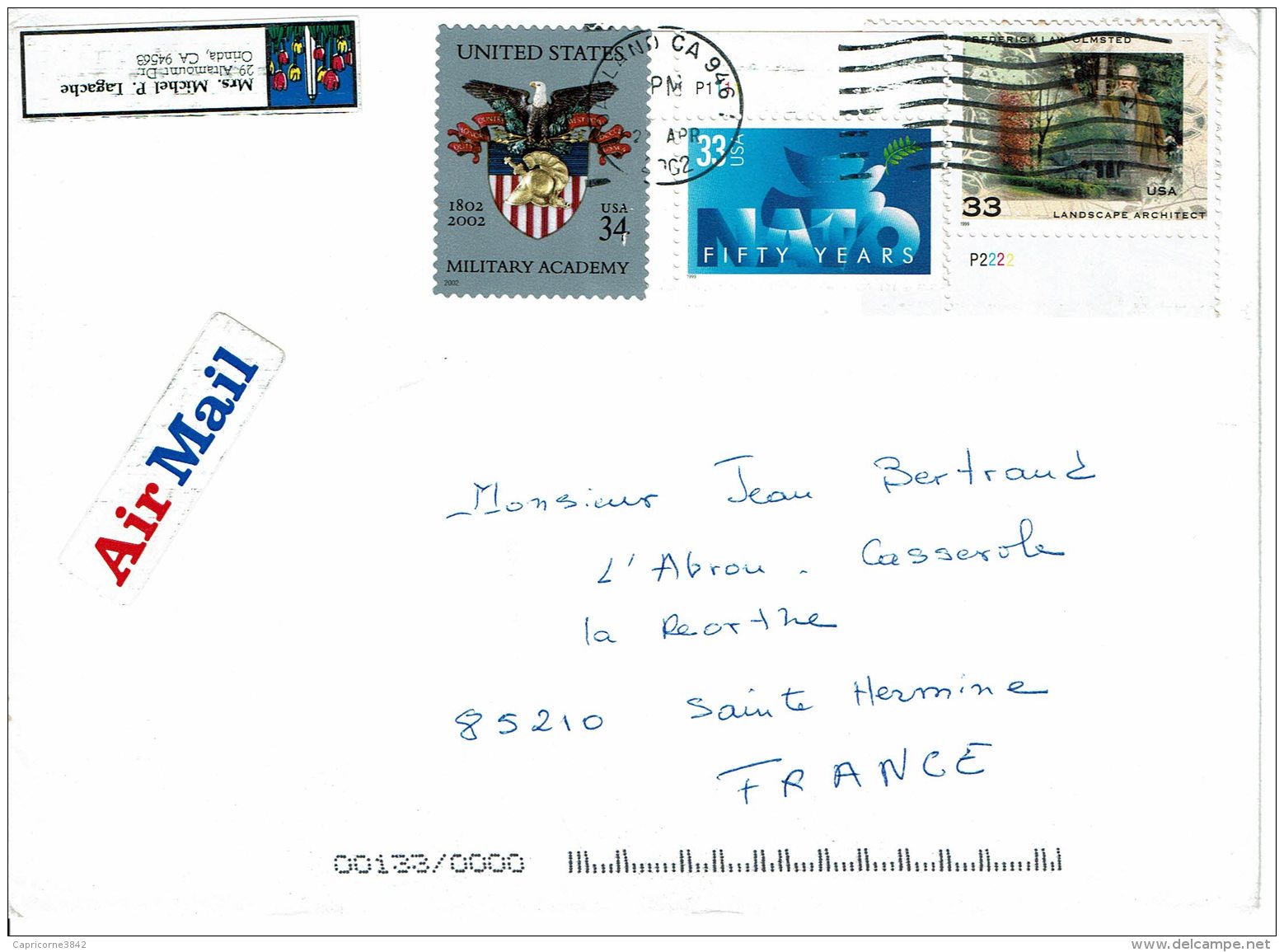2002 - USA - Lettre De Oakland Pour La France - Cartas & Documentos