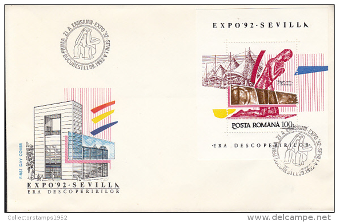 D7597- SEVILLA'92 UNIVERSAL EXHIBITION, COVER FDC, 1992, ROMANIA - 1992 – Sevilla (España)