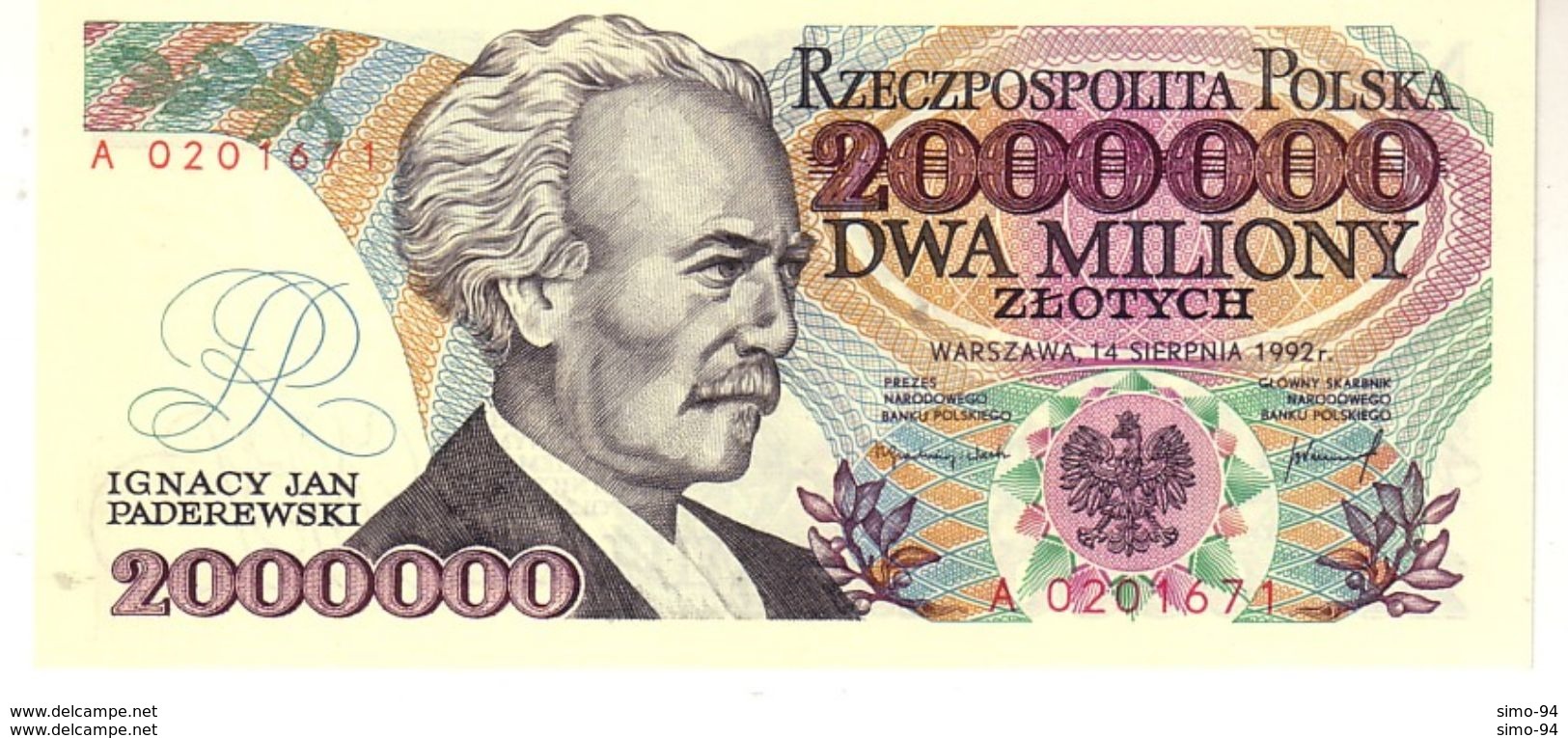 Poland P.158a 2000000 Zlotych 1992  Unc - Polonia