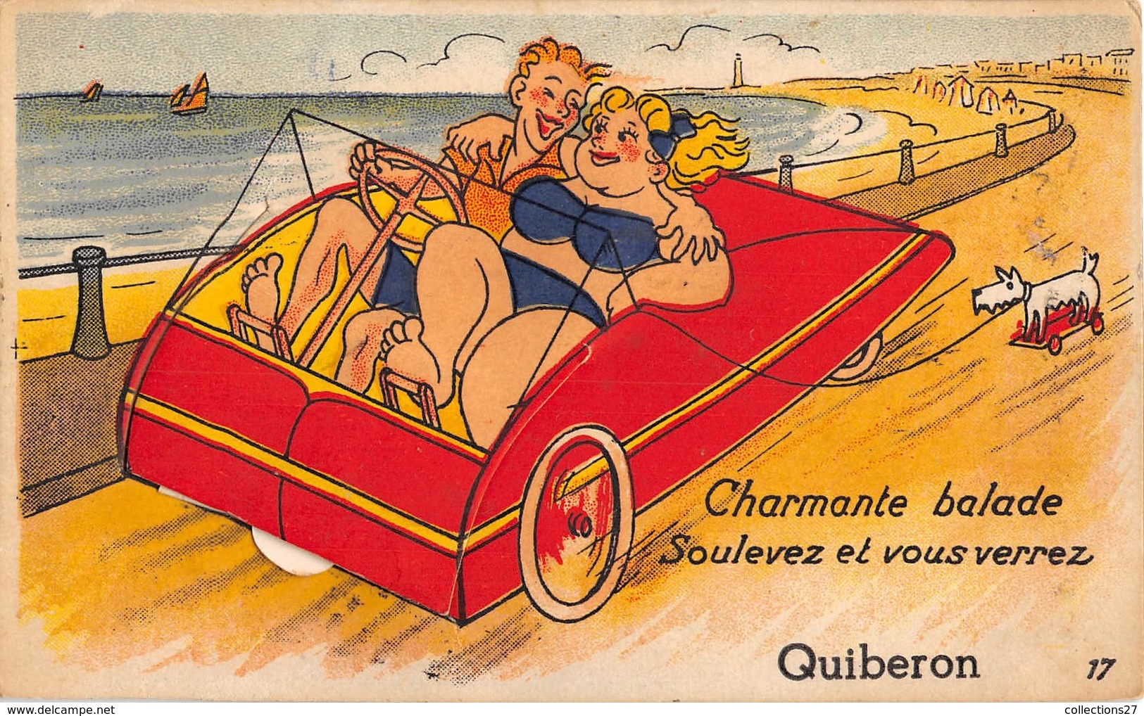 56-QUIBERON- CARTE A SYSTEME- CHARMANTE BALADE SOULEVEZ ET VOUS VERREZ - Quiberon