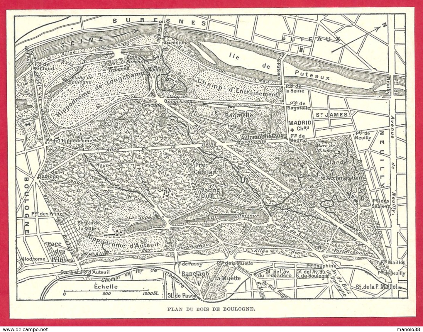 Plan Du Bois De Boulogne, Paris, Larousse 1951 - Autres & Non Classés