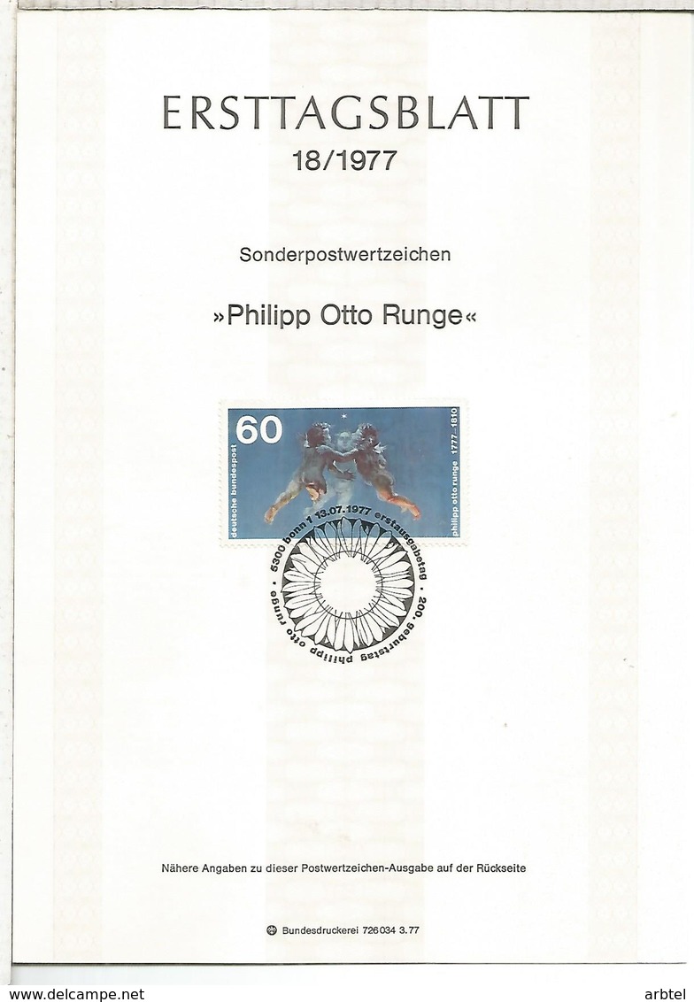 ALEMANIA DOCUMENTO CON SELLO Y MAT PRIMER DIA PHILIPP OTTO RUNGE - Modern