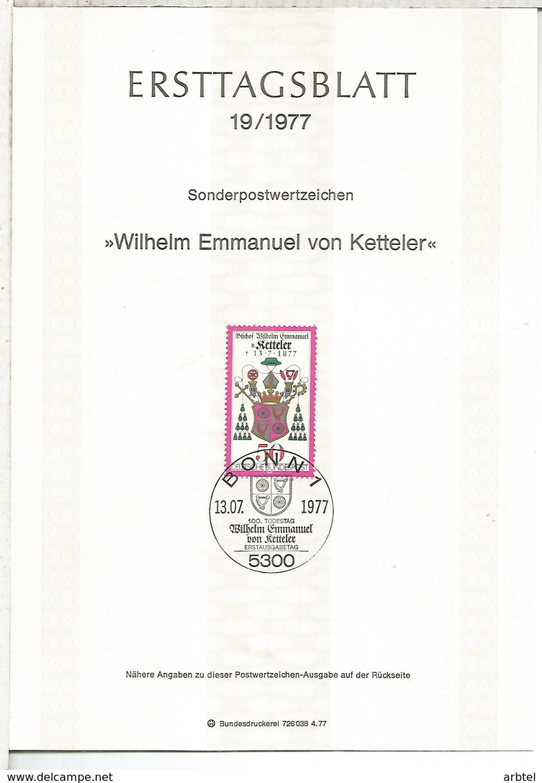 ALEMANIA DOCUMENTO CON SELLO Y MAT PRIMER EMMANUEL VON KETTELER RELIGION - Theologians