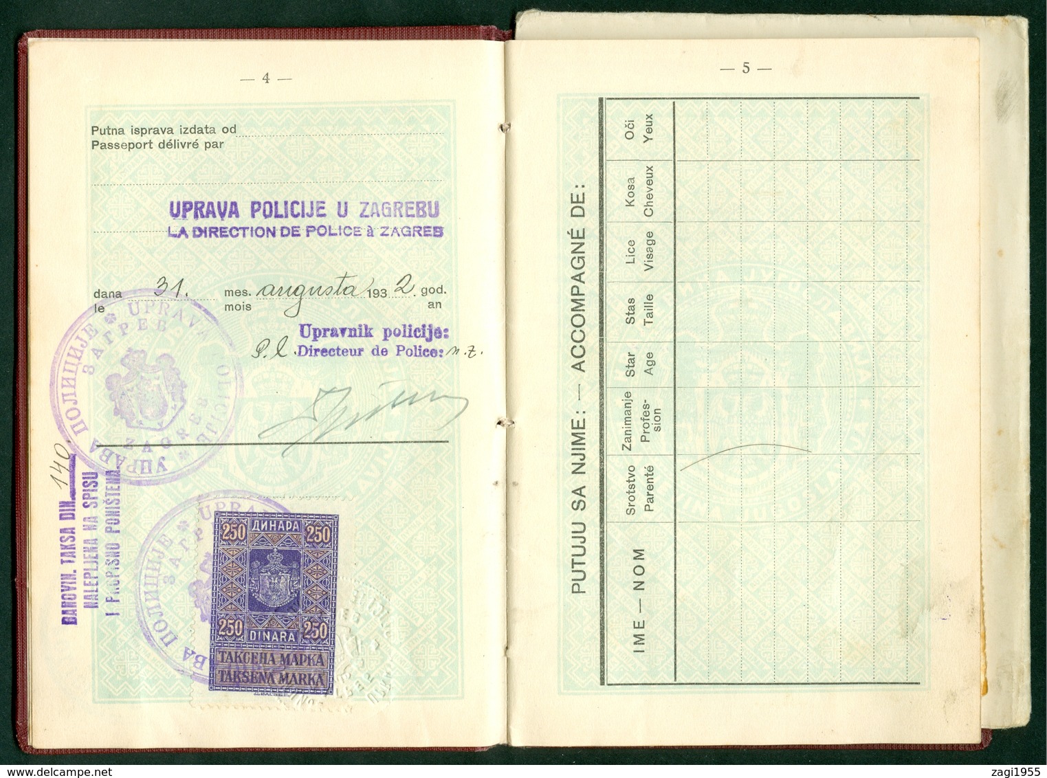 Yugoslavia Kingdom 1932 Passeport Tomljenovic Tax Visa Austria Czechia France Switzerland Hungary Germany Italy - Sonstige & Ohne Zuordnung