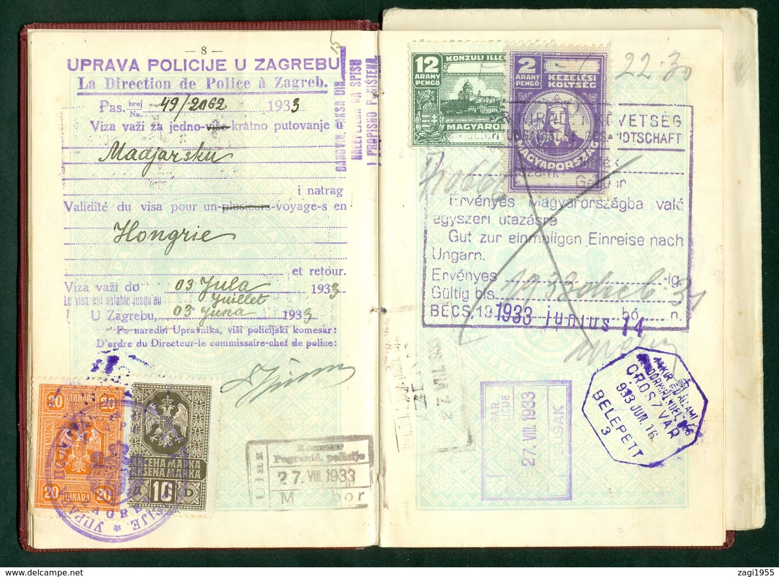 Yugoslavia Kingdom 1932 passeport Tomljenovic tax visa Austria Czechia France Switzerland Hungary Germany Italy