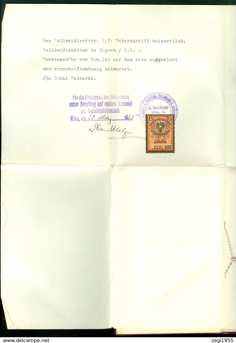 Yugoslavia Kingdom 1932 passeport Tomljenovic tax visa Austria Czechia France Switzerland Hungary Germany Italy