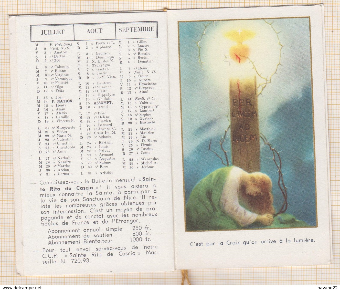 8AK1543 IMAGE PIEUSE RELIGIEUSE PETIT CARNET CALENDRIER 1959 SAINTE RITA 10.5 X 6.5  2 SCANS - Santini